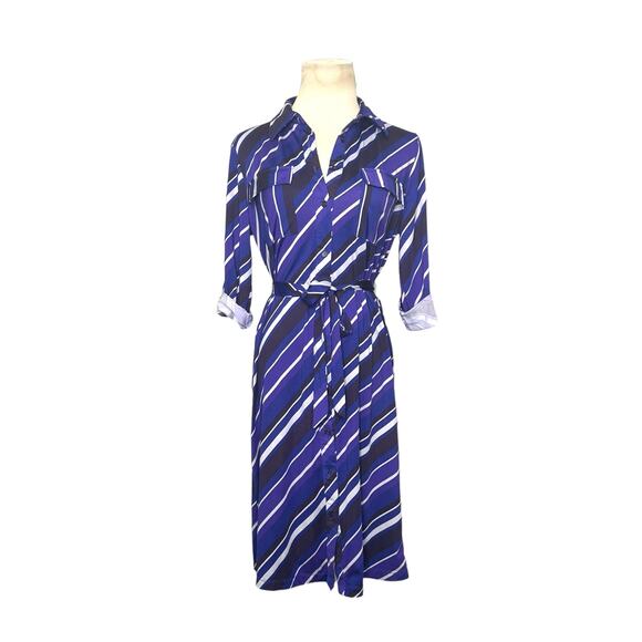 Robert Louis purple stripe 3/4 sleeves belted shirt dress size Small - Picture 1 of 16